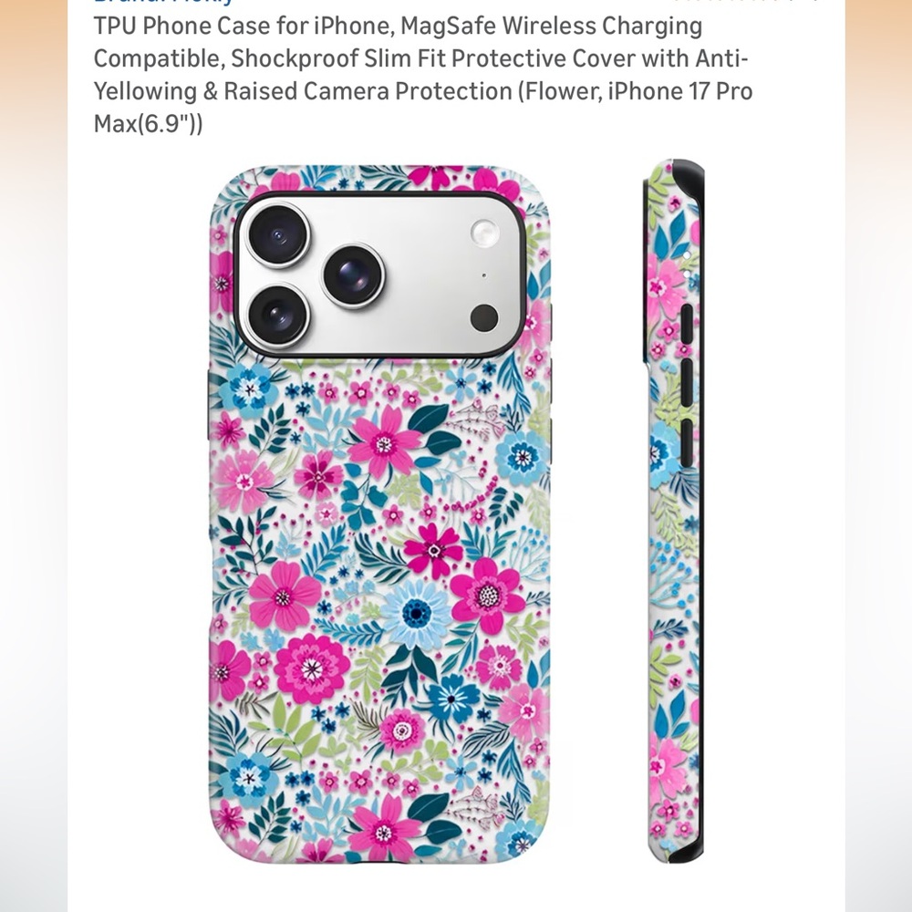Floral TPU Phone Case for iPhone with MagSafe - Pink & Blue